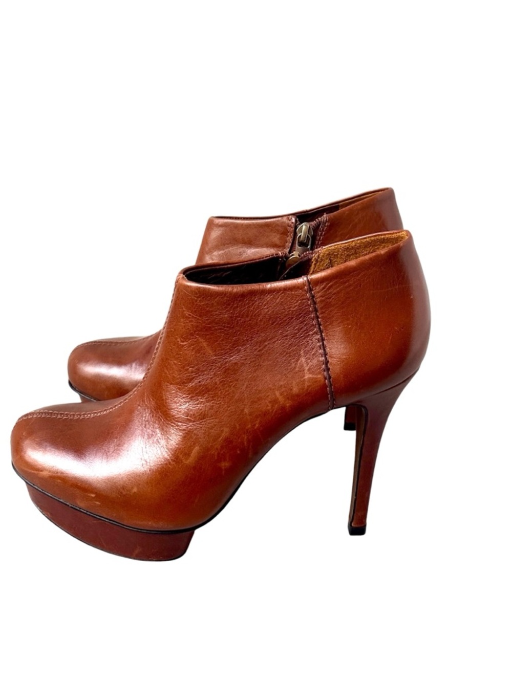Tory Burch Brown Leather Platform Ankle Boots High Heel Size 8.5M